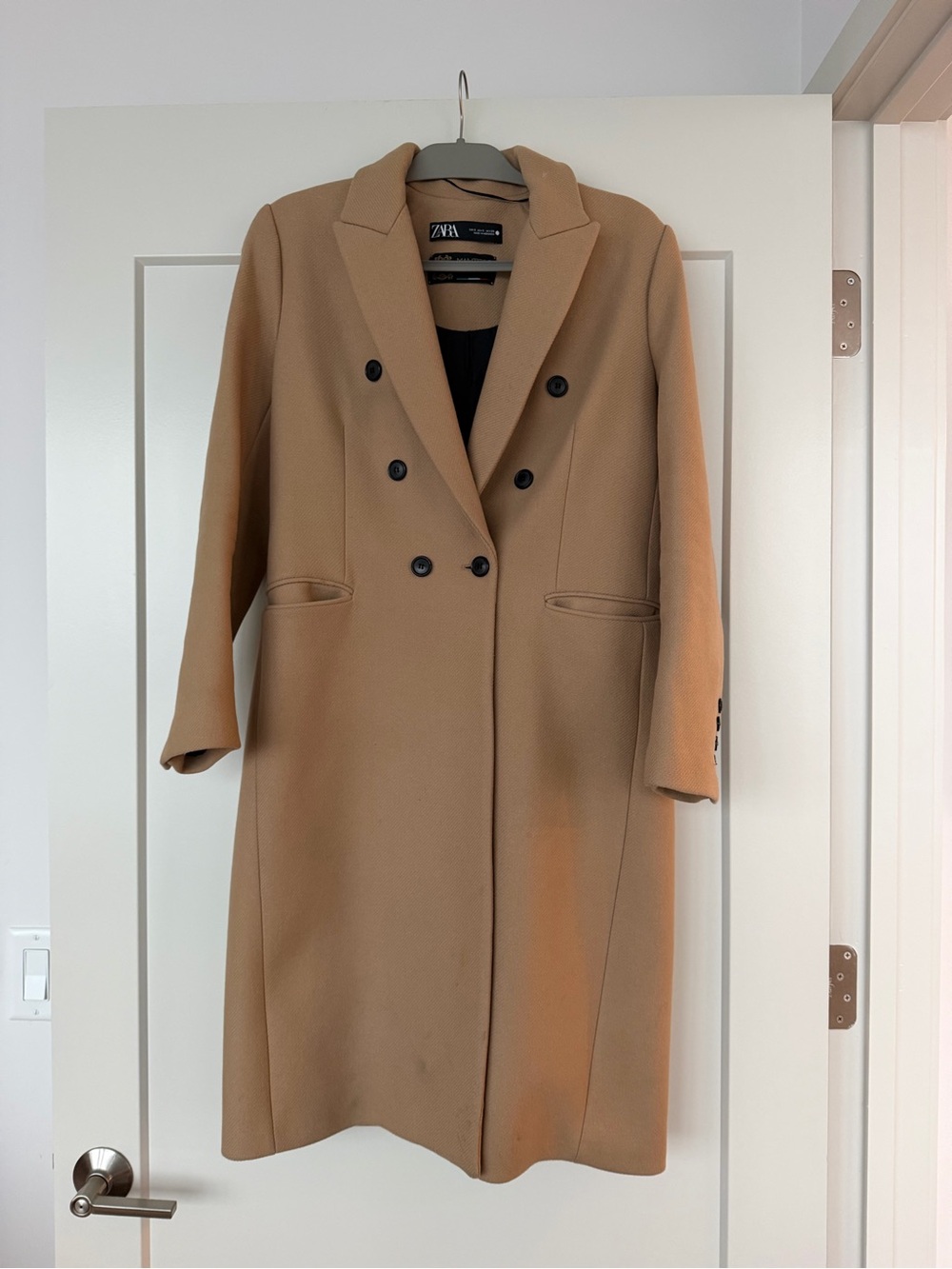 Zara Camel Double-Breasted Pea Coat